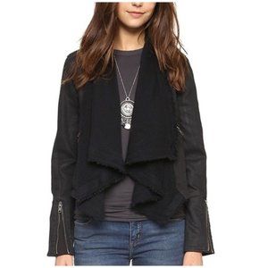 Free People Black Denim Jacket w/ Draped Scarf